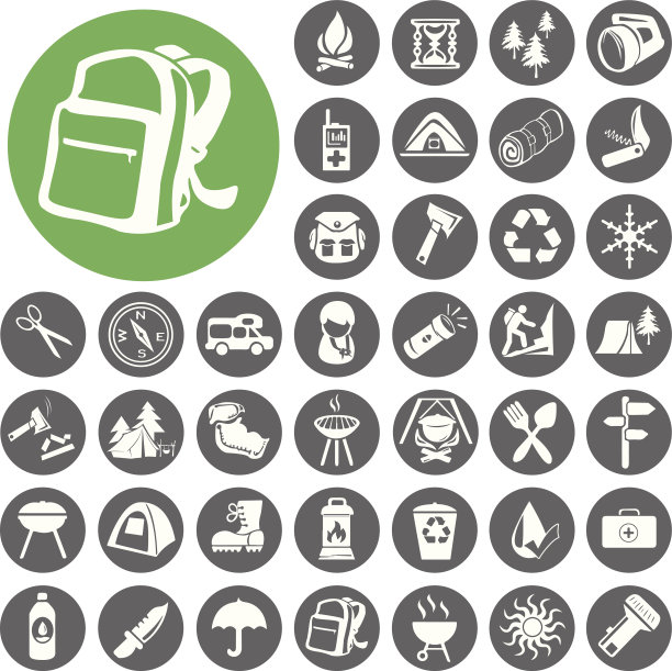 夏季露营图标集。插图eps10图片下载