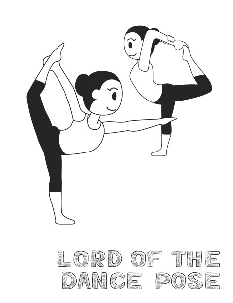 瑜伽主的舞蹈姿势卡通矢量插图单色图片下载