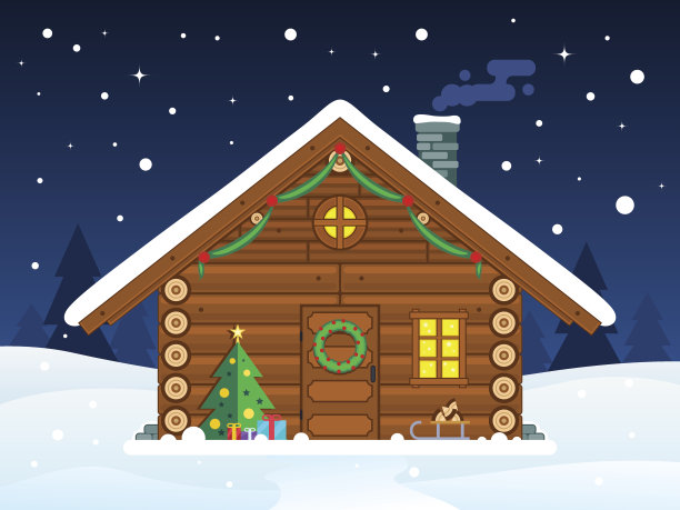 扁平圣诞小屋插图图片下载