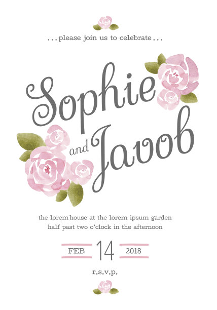 水彩邀请卡，婚礼卡套设计模板，水彩元素。图片下载