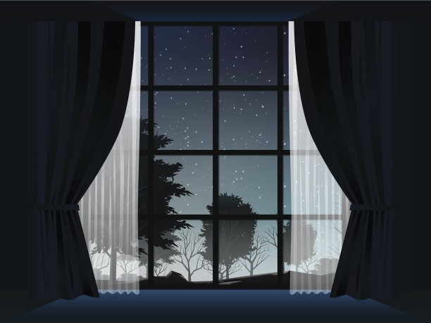 房间里夜晚森林深处的景色图片下载