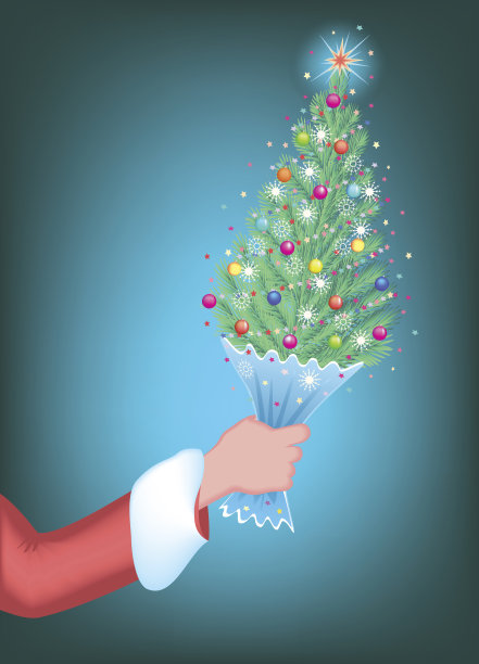 圣诞老人手中的迷你圣诞树图片下载