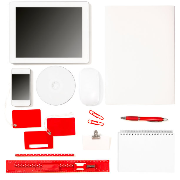 白色背景上的一套办公工具图片下载