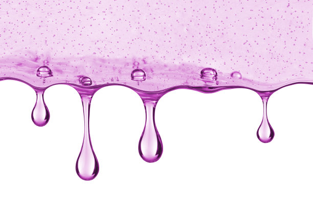 拉伸的透明紫色凝胶滴，孤立在白色的背景图片下载