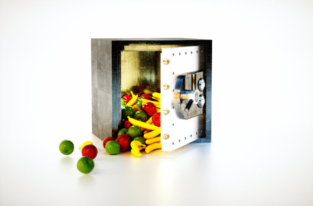 三维渲染图像的保险箱与水果图片下载