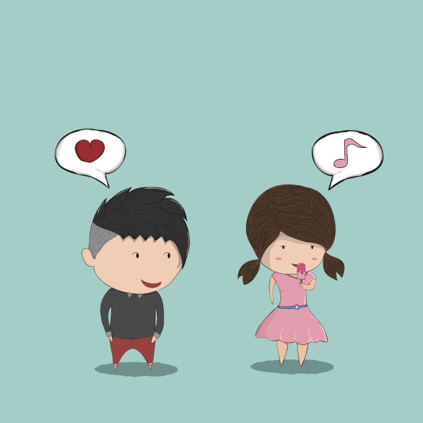 可爱的卡通男孩和女孩在相爱图片下载