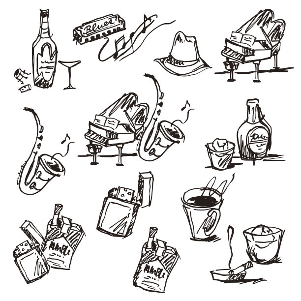 钢琴和萨克斯风的插图图片下载