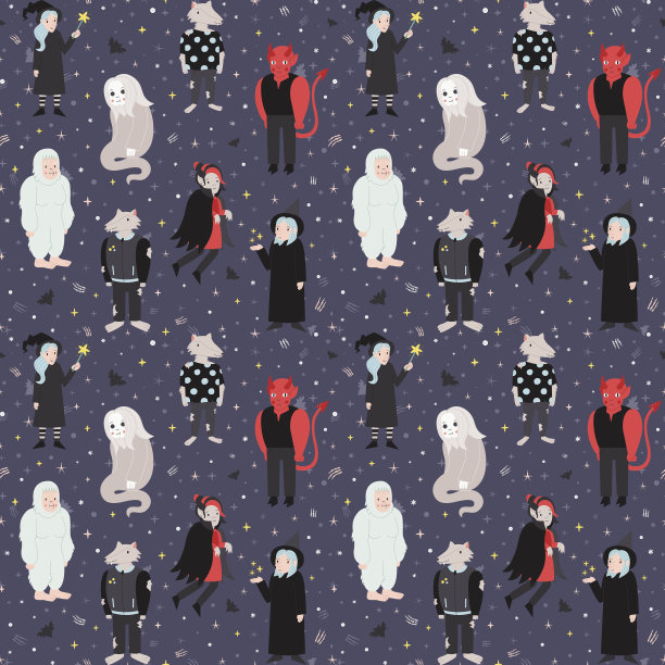 童话和神奇的卡通动物和怪物矢量无缝模式。图片下载