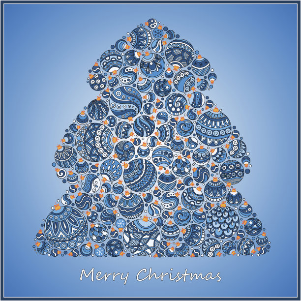 程式化设计绿色圣诞树圣诞球图片下载