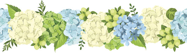 水平无缝背景与蓝色和白色的花。矢量插图。图片下载