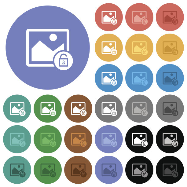 解锁图像圆形平面多色图标图片下载