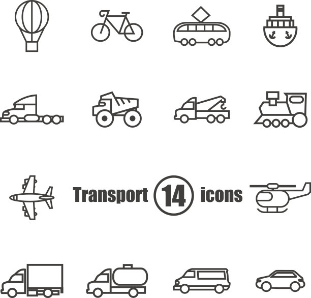 运输集的14个图标在一个平坦的风格素材图片