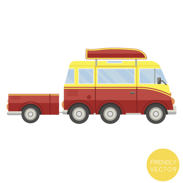 卡通运输。带拖车矢量图的货车。从这一边。图片下载