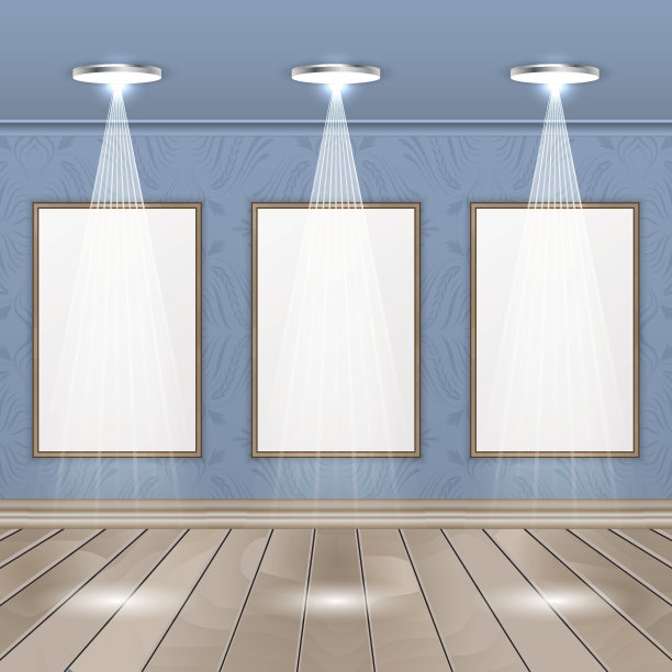 室内房间采用木地板、图像、射灯和无缝墙纸。图片下载