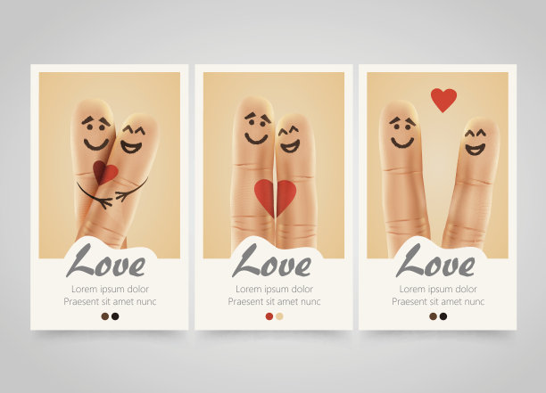 现代彩色垂直爱情动机横幅。一对幸福的手指图片下载