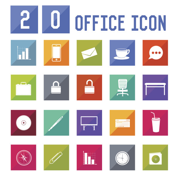办公室图标设置在白色背景图片下载