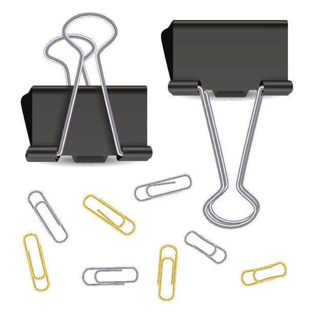 小活页夹矢量孤立在白色。逼真回形针套装图片下载