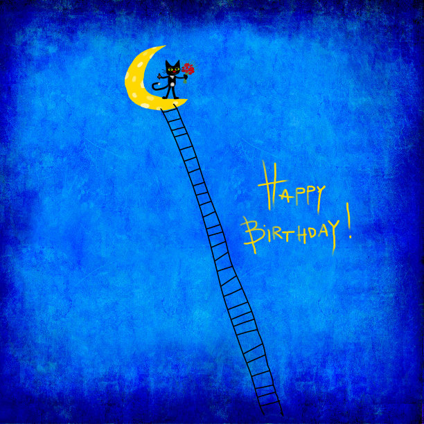 月亮上带花的猫图片下载