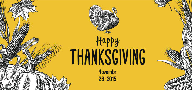 感恩节有火鸡、南瓜、玉米芯、玉米穗图片下载