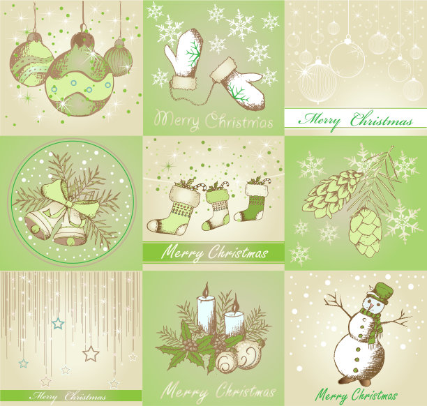 一套圣诞快乐的背景和装饰元素图片下载