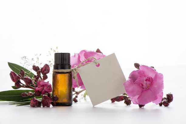 精油，空标签和玫瑰花图片下载