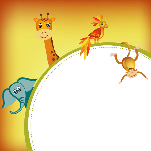 鹦鹉，长颈鹿，大象和猴子的框架图片下载