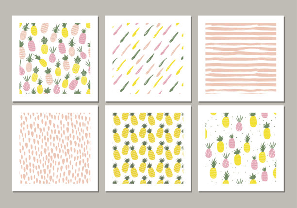可爱菠萝卡片矢量套装素材图片