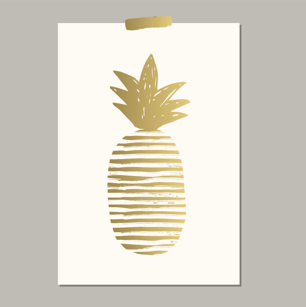 海报上有金色的菠萝。矢量插图。孤立。素材图片