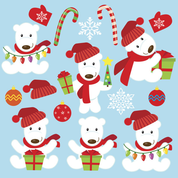 圣诞白熊矢量插图图片下载