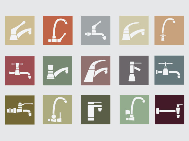 水龙头平面风格图标设置矢量插图图片下载