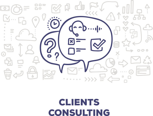 矢量创意插图的大讲话气泡与线图标，标题在白色的背景。客户咨询的概念。图片下载