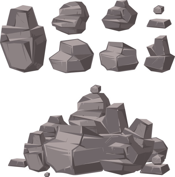 卡通3d岩石，花岗岩石头，巨石堆叠向量集，建筑元素的景观设计图片下载