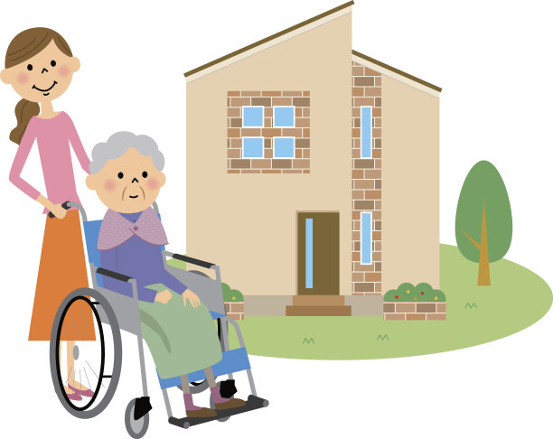 老人坐在轮椅上陪我回家图片下载