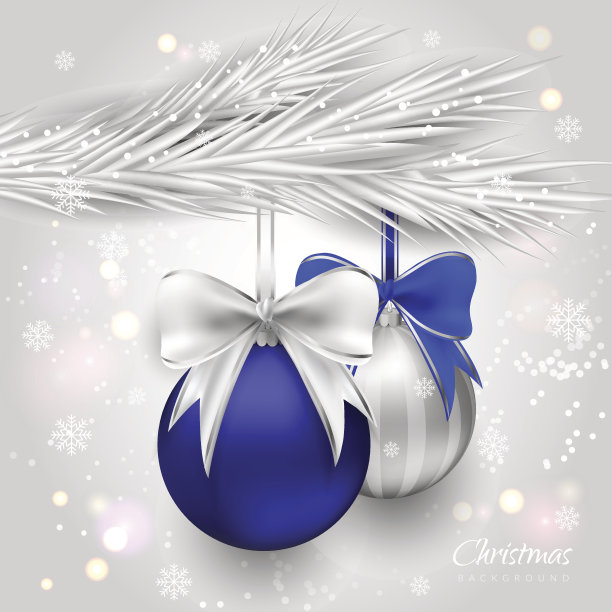 圣诞背景与银杉树和球图片下载