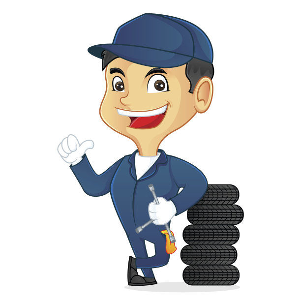 机械师靠在轮胎上图片下载