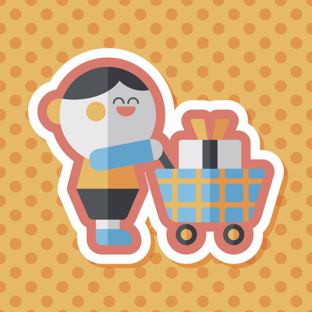 购物平面图标与长影子，eps10图片下载