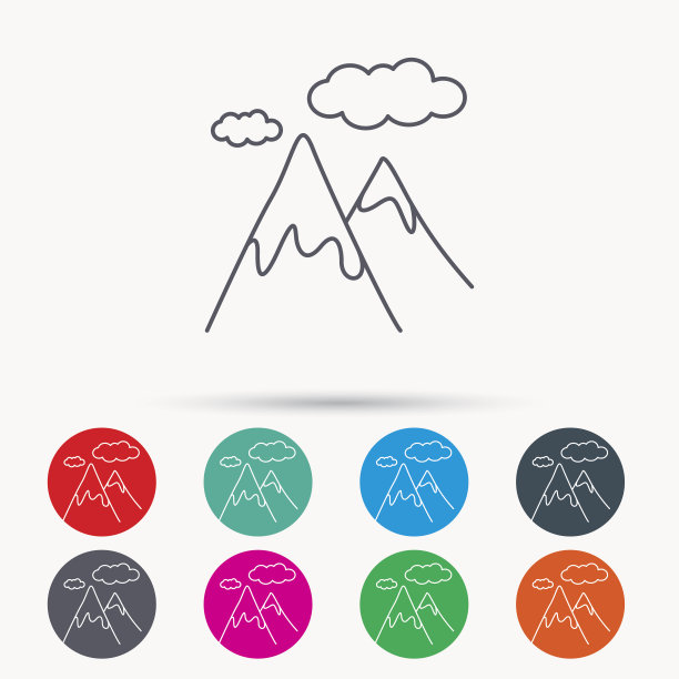 山图标。山和云的标志。图片下载