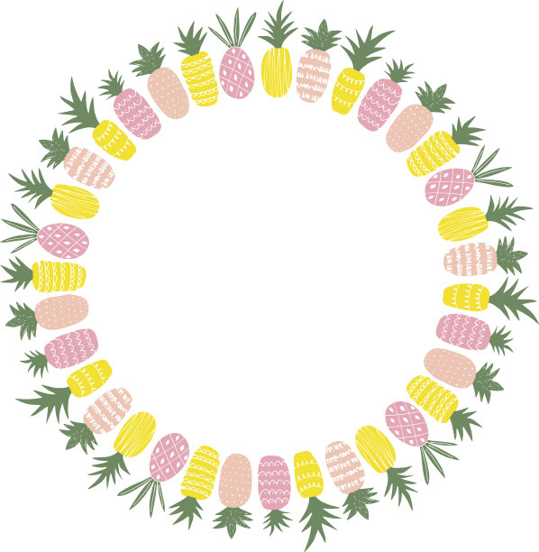 圆圈圆形框架与不同颜色的菠萝。矢量插图。图片下载