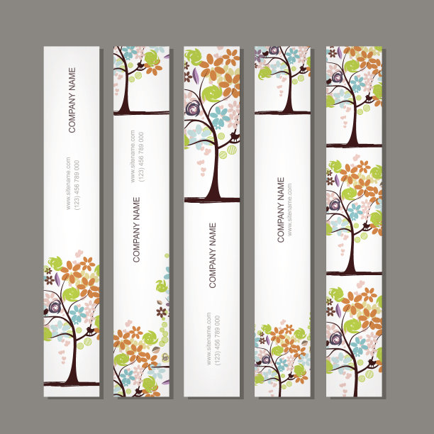 一套垂直横幅与花卉树图片下载