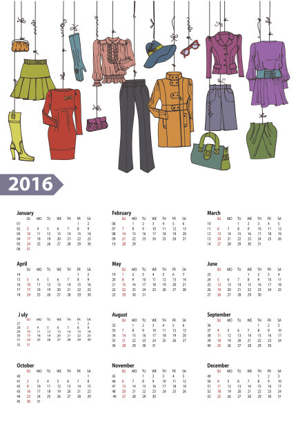 日历2016年。女人的时尚。彩色的图片下载