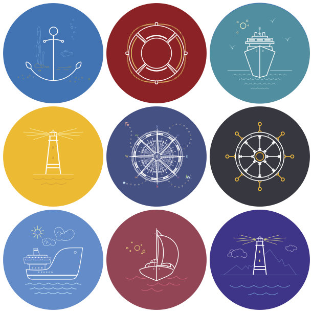 圆形海事图标在线风格图片下载