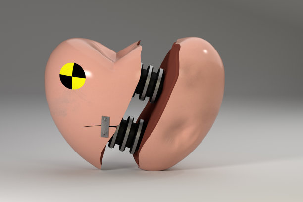 碰撞试验的心。心碎的模拟碰撞测试假人。图片下载