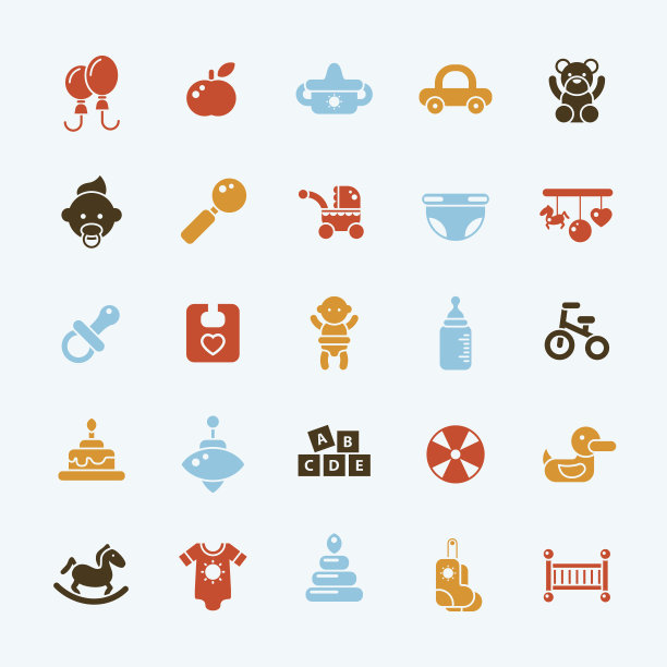 一套平面设计可爱的婴儿图标图片下载