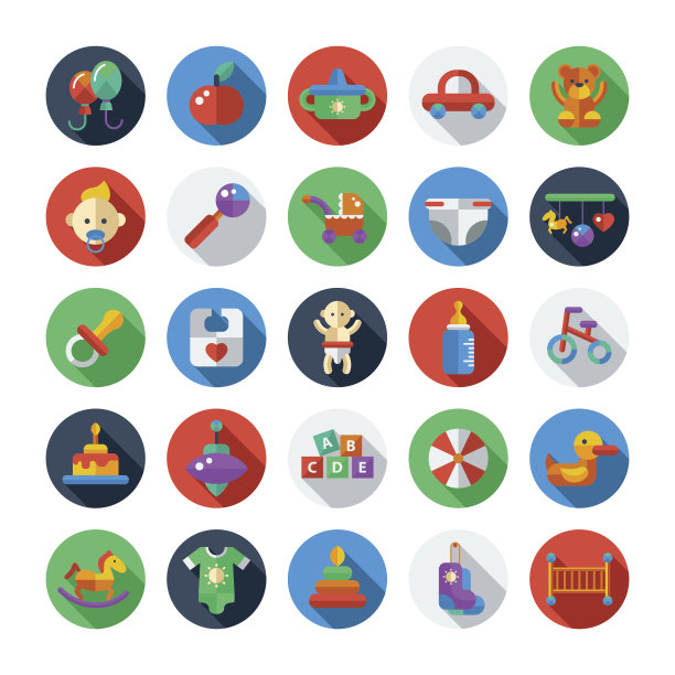 一套平面设计可爱的婴儿图标图片下载