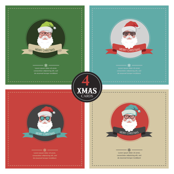四张圣诞贺卡和时髦的圣诞老人。放置你的短信图片下载