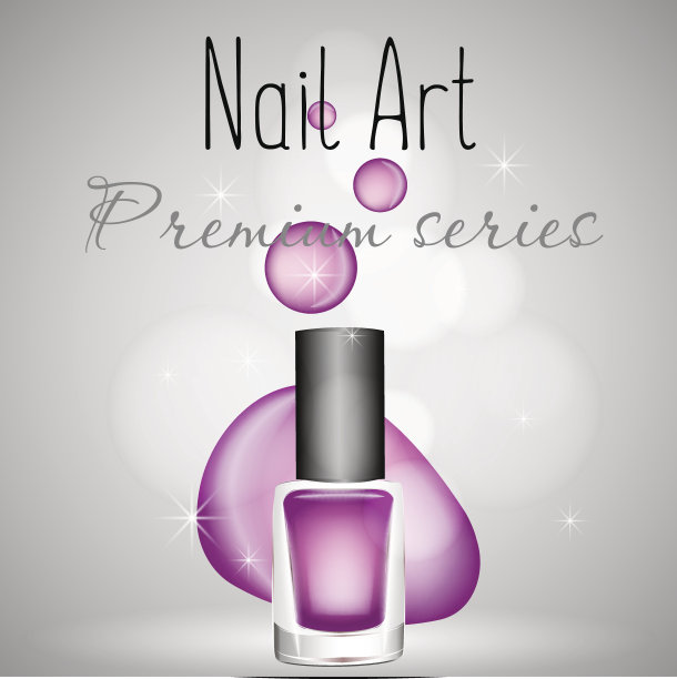 美丽多彩的指甲油广告，玻璃瓶元素，矢量逼真图片下载