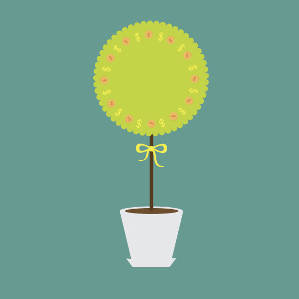 钱树与硬币美元标志在锅。空中心图片下载