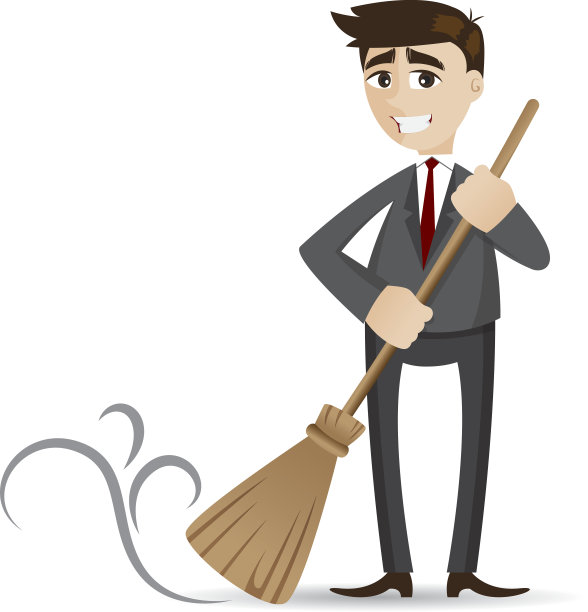 卡通商人用扫帚打扫图片下载