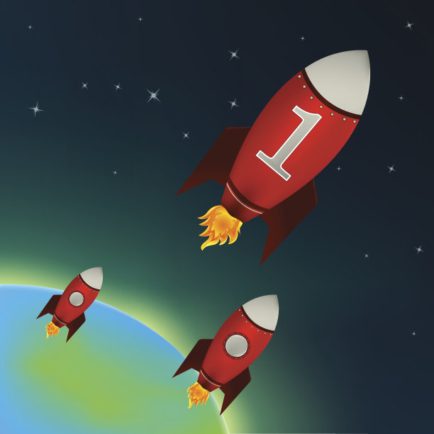 在太空中飞行的红色火箭图片下载