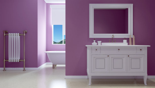 现代浴室中的独立式浴缸3D渲染图片下载